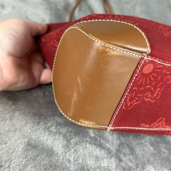 Banana Republic Tote Bag Maroon Canvas Leather Straps & Corners Retro Mandala - Picture 7 of 16